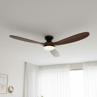 Ventilateur Plafond Bois Massif LED 24W — Moteur DC 35W Silencieux — Noir & Bois Foncé