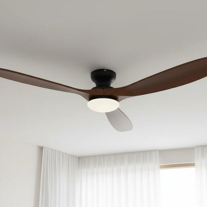Ventilateur Plafond Bois Massif LED 24W — Moteur DC 35W Silencieux — Noir & Bois Foncé