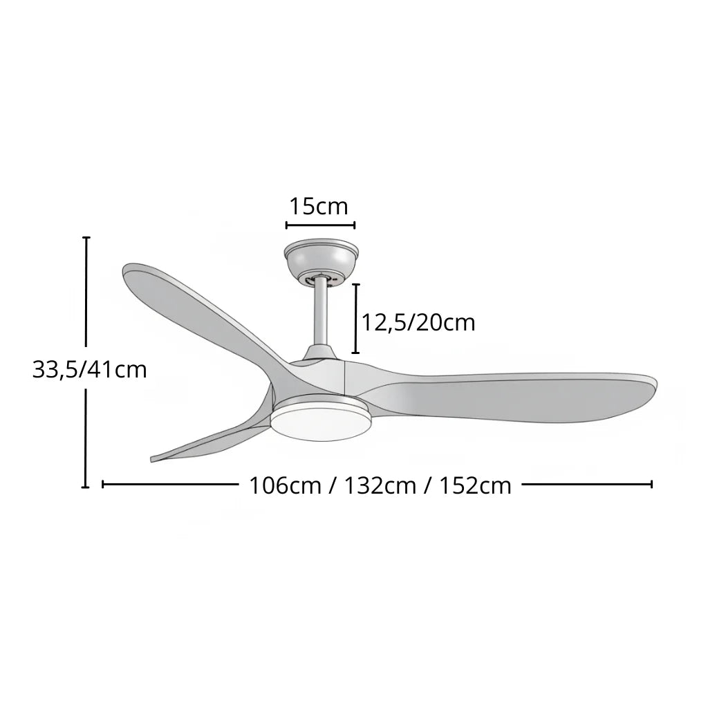Ventilateur Plafond Vintage Industriel LED 24W — Moteur DC 35W — Argent & Bois Naturel