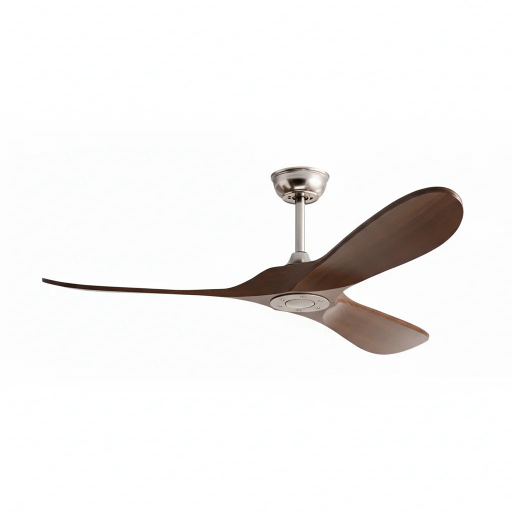 Ventilateur Plafond Vintage Industriel Sans LED — Moteur DC 35W — Argent & Bois Foncé