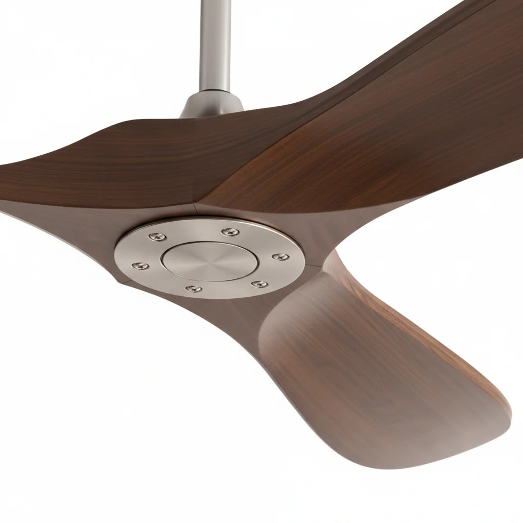 Ventilateur Plafond Vintage Industriel Sans LED — Moteur DC 35W — Argent & Bois Foncé