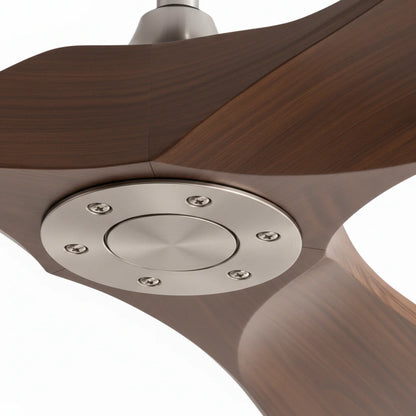 Ventilateur Plafond Vintage Industriel Sans LED — Moteur DC 35W — Argent & Bois Foncé