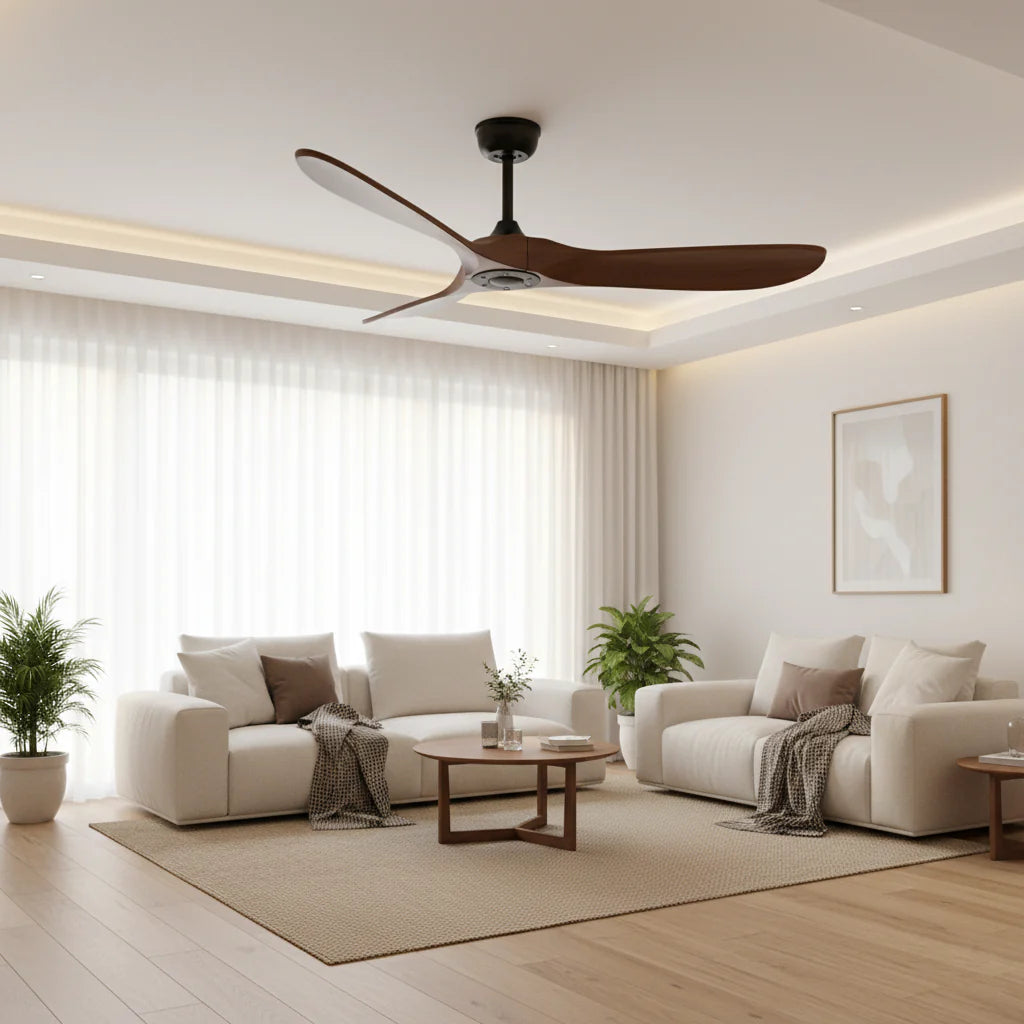 Ventilateur Plafond Vintage Industriel Sans LED — Moteur DC 35W — Noir & Bois Foncé