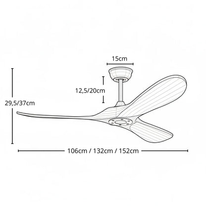 Ventilateur Plafond Vintage Industriel Sans LED — Moteur DC 35W — Blanc & Bois Naturel