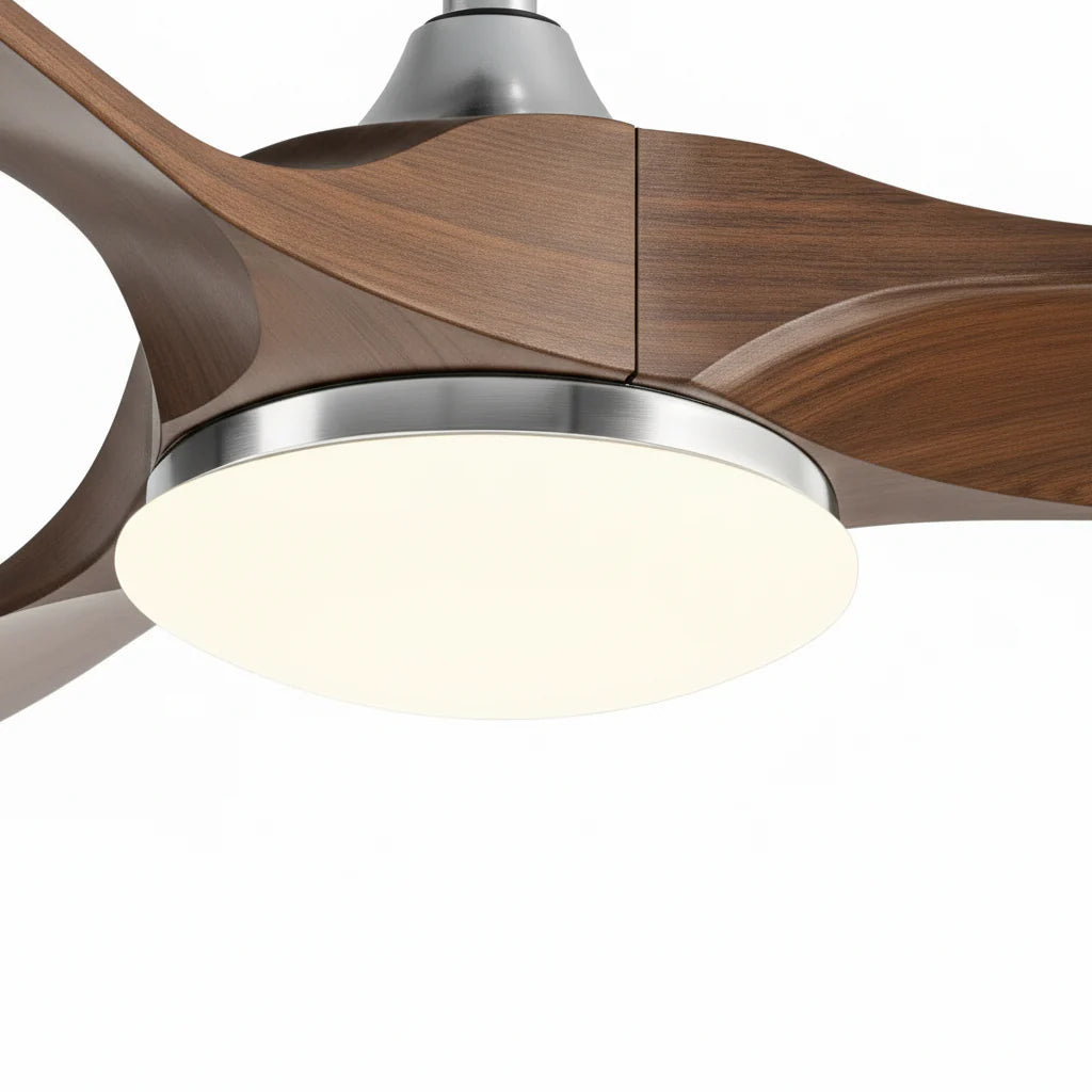 Ventilateur Plafond Vintage Industriel LED 24W — Moteur DC 35W — Argent & Bois Foncé