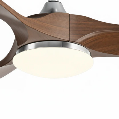 Ventilateur Plafond Vintage Industriel LED 24W — Moteur DC 35W — Argent & Bois Foncé