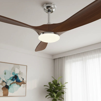 Ventilateur Plafond Vintage Industriel LED 24W — Moteur DC 35W — Argent & Bois Foncé