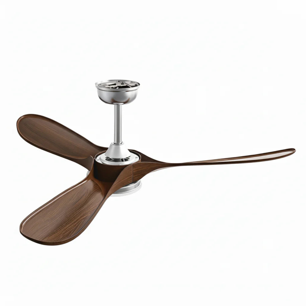 Ventilateur Plafond Vintage Industriel LED 24W — Moteur DC 35W — Argent & Bois Foncé