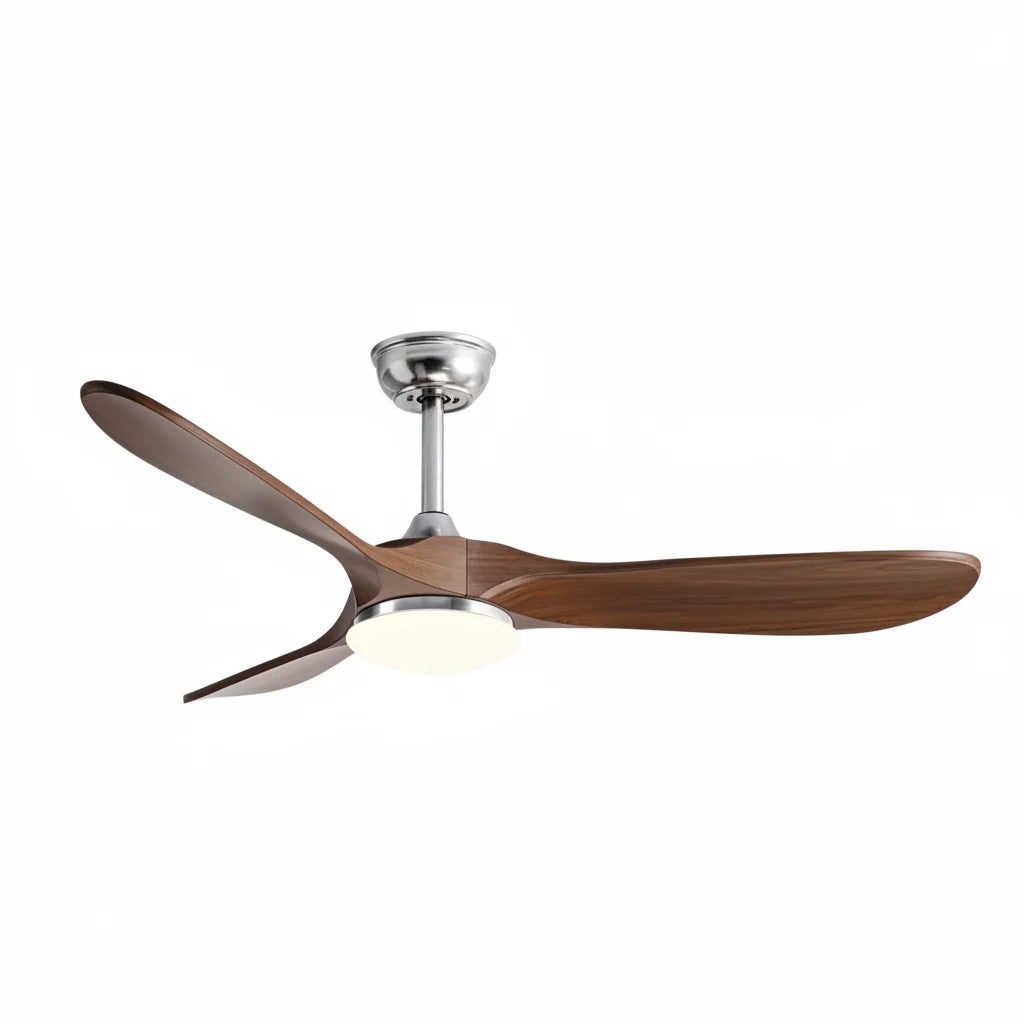 Ventilateur Plafond Vintage Industriel LED 24W — Moteur DC 35W — Argent & Bois Foncé