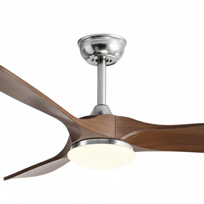 Ventilateur Plafond Vintage Industriel LED 24W — Moteur DC 35W — Argent & Bois Foncé