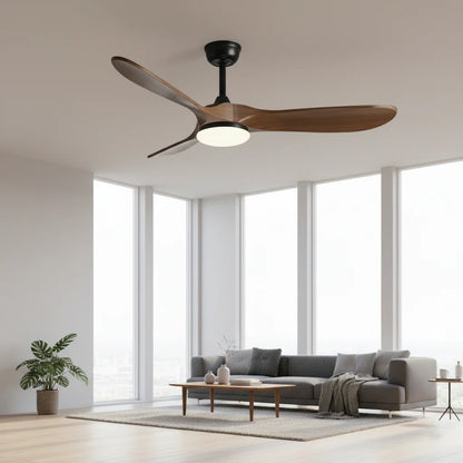 Ventilateur Plafond Vintage Industriel LED 24W — Moteur DC 35W — Noir & Bois Foncé