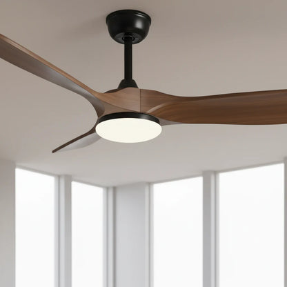 Ventilateur Plafond Vintage Industriel LED 24W — Moteur DC 35W — Noir & Bois Foncé