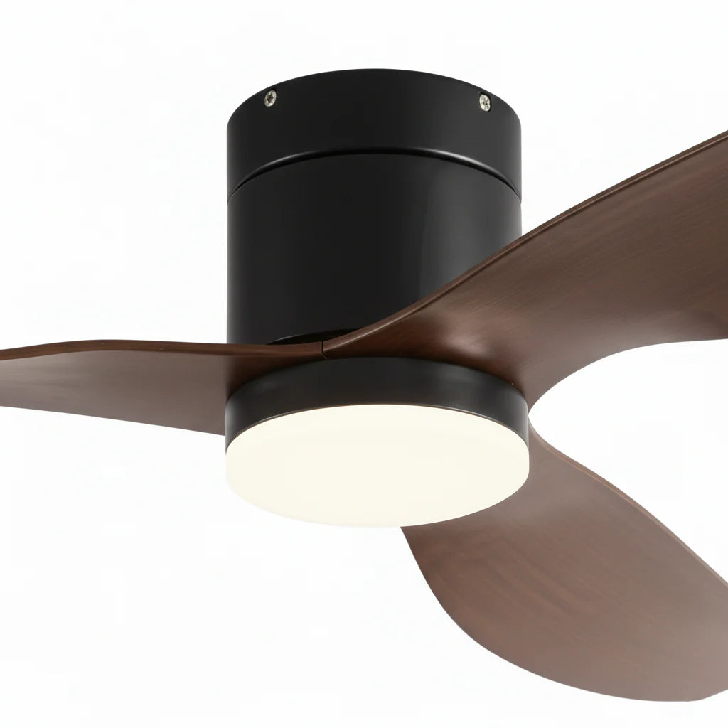 Ventilateur Plafond Ultra-plat 22cm LED 24W — Moteur Plat Silencieux — Noir & Bois Foncé