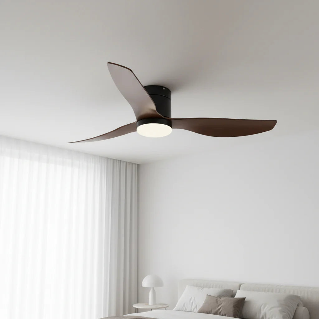 Ventilateur Plafond Ultra-plat 22cm LED 24W — Moteur Plat Silencieux — Noir & Bois Foncé