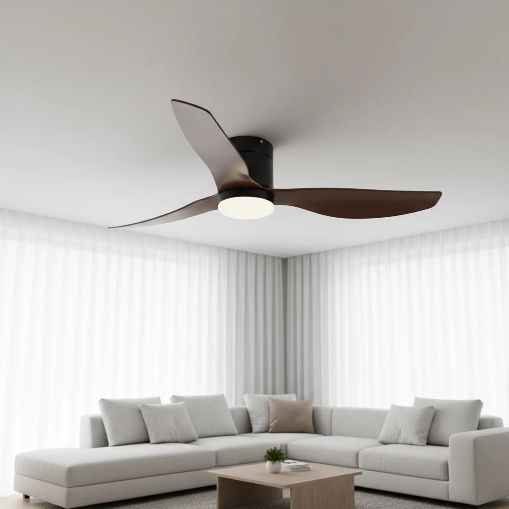 Ventilateur Plafond Ultra-plat 22cm LED 24W — Moteur Plat Silencieux — Noir & Bois Foncé