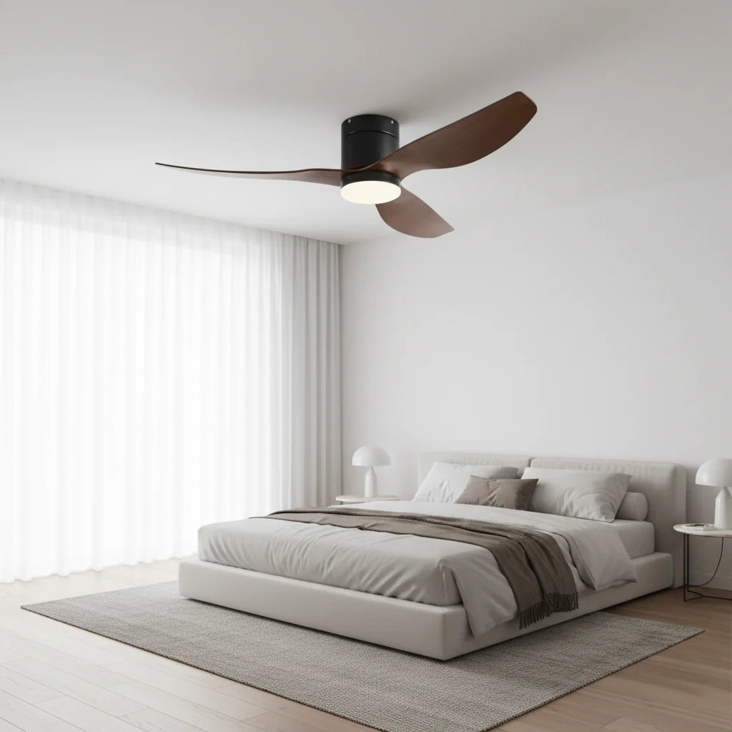 Ventilateur Plafond Ultra-plat 22cm LED 24W — Moteur Plat Silencieux — Noir & Bois Foncé