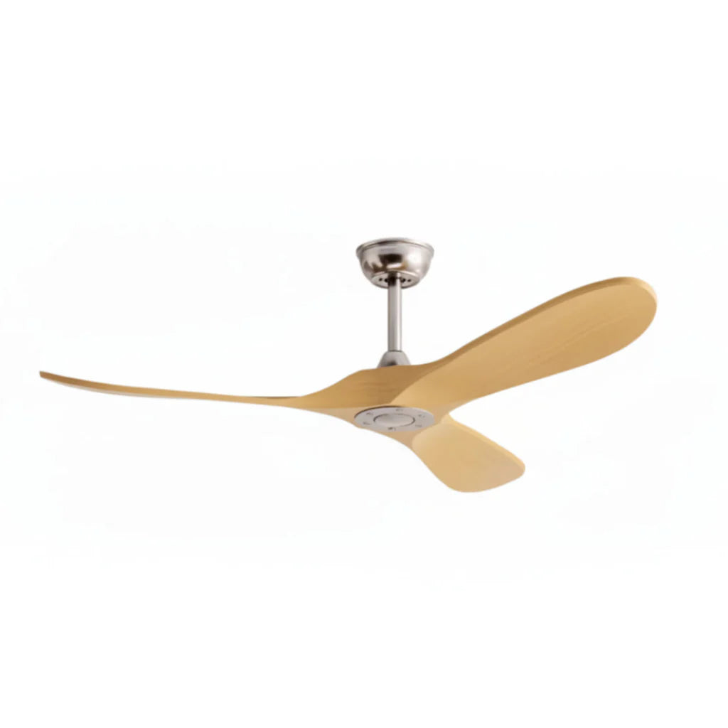 Ventilateur Plafond Vintage Industriel Sans LED — Moteur DC 35W — Argent & Bois Clair
