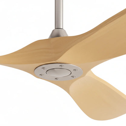 Ventilateur Plafond Vintage Industriel Sans LED — Moteur DC 35W — Argent & Bois Clair