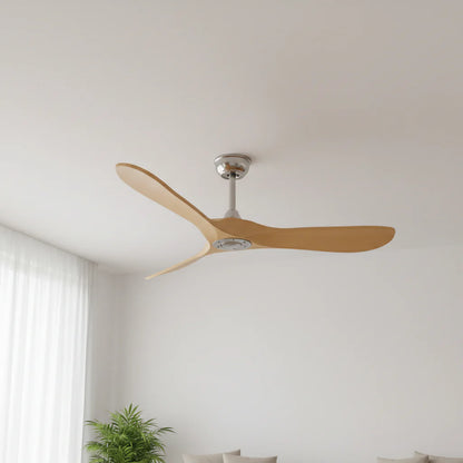 Ventilateur Plafond Vintage Industriel Sans LED — Moteur DC 35W — Argent & Bois Clair
